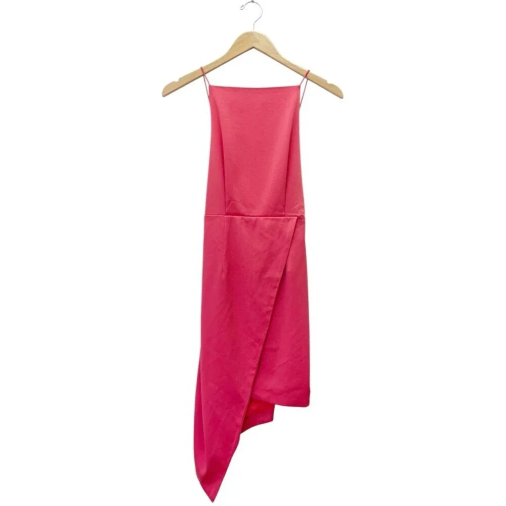 ELLIATT Satin Asym Mini Dress Melon Coral Pink Open Back Bow XS Party Cocktail